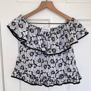 NICHOLAS - Monochrome Embroidered Floral Off-Shoulder Blouse